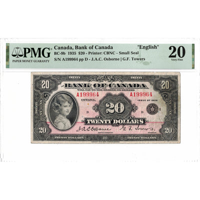 SOLD $20 1935 Bank of Canada Note English Text Small Seal BC-9b - PMG VF-20