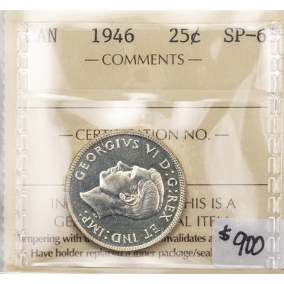 SOLD Canada 1946 25 Cents Quarter Silver Coin - ICCS Specimen SP-65