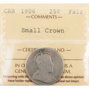 SOLD Canada 1906 Small Crown 25 Cents Quarter Silver Coin - ICCS Fair