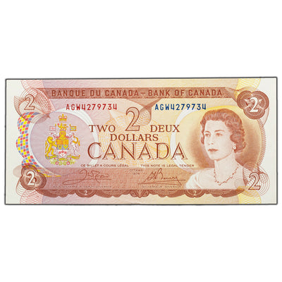 SOLD $2 1974 Bank of Canada Note Crow-Bouey AGW Prefix BC-47b - AU