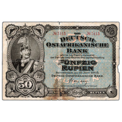 German East Africa 1905 50 Fifty Rupien Note P #3a - Filler