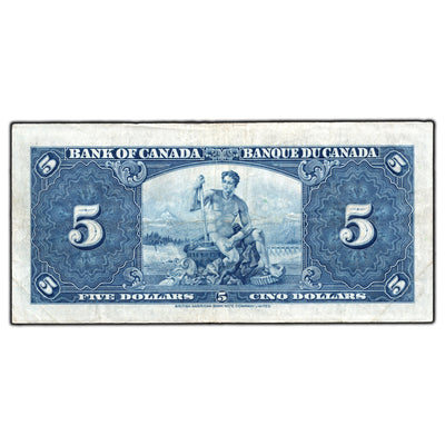 SOLD $5 1937 Bank of Canada Note Coyne-Towers H/S Prefix BC-23c - Writing