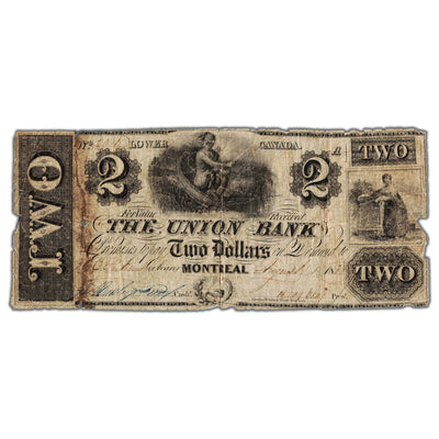 SOLD $2 1838 The Union Bank Montreal Canada Canada Note - Damage