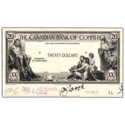 $20 1935 Canadian Bank of Commerce Note - Front Black & White Proof