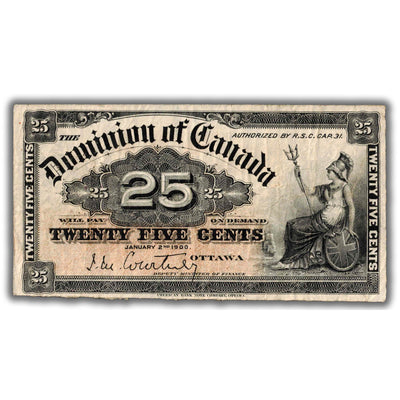 25 Cents 1900 Dominion of Canada Shinplaster Note Courtney DC-15a - F/VF