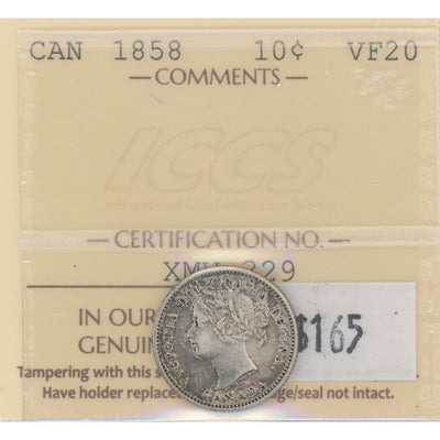 SOLD Canada 1858 10 Cents Dime Silver Coin - ICCS VF-20