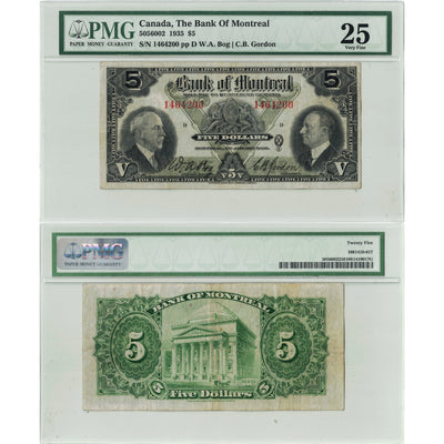 $5 1935 Bank of Montreal Canada Chartered Note #505-60-02 - PMG VF-25