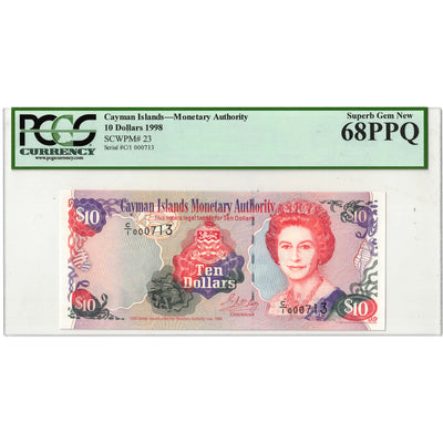 Cayman Islands 1998 $10 Ten Dollars Note P #23 - PCGS Superb UNC-68 PPQ