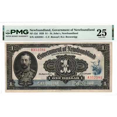 $1 1920 Government of Newfoundland Note NF-12d - PMG VF-25