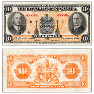 SOLD $10 1935 Royal Bank of Canada Chartered Note #630-18-04a - Damaged Back
