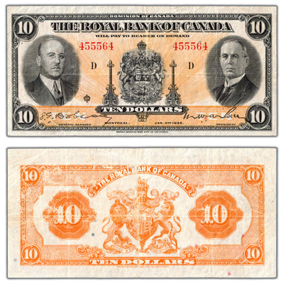 SOLD $10 1935 Royal Bank of Canada Chartered Note #630-18-04a - Damaged Back