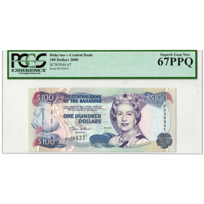SOLD Bahamas 2000 $100 Note P #67 - PCGS Superb UNC-67 PPQ