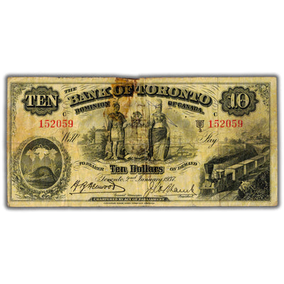 SOLD $10 1937 Bank of Toronto Canada Chartered Note #715-24-10 - Tape Residue