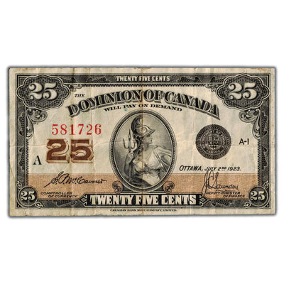 25 Cents 1923 Dominion of Canada Shinplaster Note DC-24c - F/VF