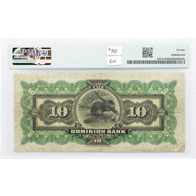 SOLD $10 1925 The Dominion Bank Canada Chartered Note #220-18-10 - PMG VF-20