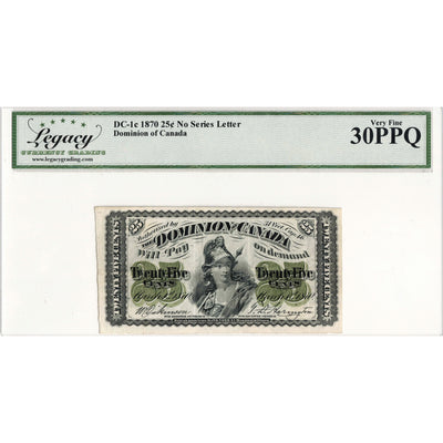 25 Cents 1870 Dominion of Canada Shinplaster Note DC-1c - Legacy VF-30 PPQ