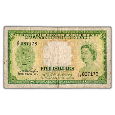 SOLD Malaya & British Borneo 1953 $5 Five Dollars Note P #2