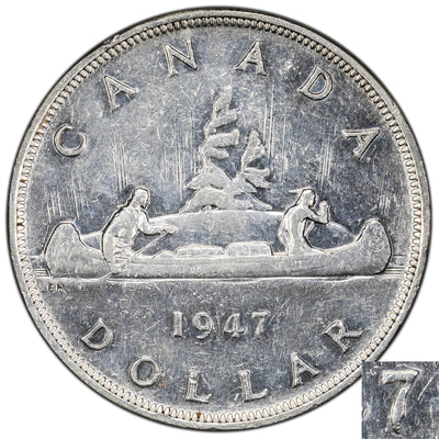 SOLD Canada 1947 Pointed 7 $1 Silver Dollar Coin - Cleaned