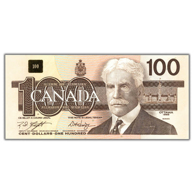 SOLD $100 1988 Bank of Canada Note Knight-Dodge BJU Prefix BC-60d - Choice UNC