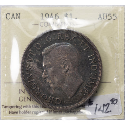 SOLD Canada 1946 $1 Silver Dollar Coin - ICCS AU-55