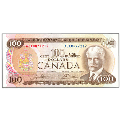 $100 1975 Bank of Canada Note AJX Replacement BC-52bA - EF/AU