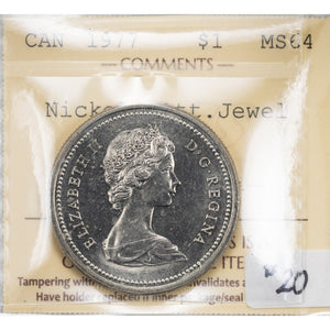 SOLD Canada 1977 Attached Jewel $1 Nickel Dollar Coin - ICCS MS-64