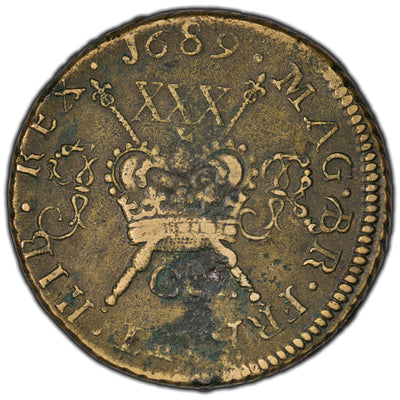 SOLD Ireland 1689 October James II 1/2 Crown Gun Money Coin - Corrosion