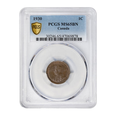 Canada 1930 1 Small Cent Coin - PCGS MS-65 Brown
