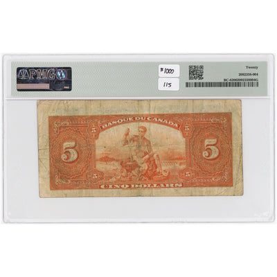 SOLD $5 1935 Banque Du Canada Note French Text BC-6 - PMG VF-20