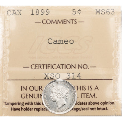 SOLD Canada 1899 5 Cents Silver Coin - ICCS MS-63 Cameo
