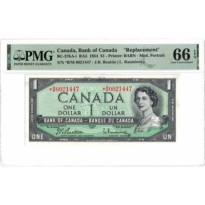 SOLD $1 1954 Bank of Canada Note *B/M Replacement Prefix BC-37bA-i - PMG Gem UNC-66 EPQ