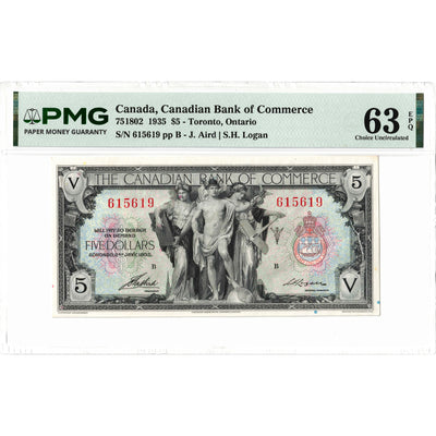 $5 1935 Canadian Bank of Commerce Chartered Note #75-18-02 - PMG Ch UNC-63 EPQ