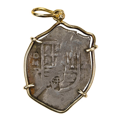 SOLD Mexico (N.D) Shield Type 2 Reales Cob - 14kt Gold Bezel - 8.85g Total Weight