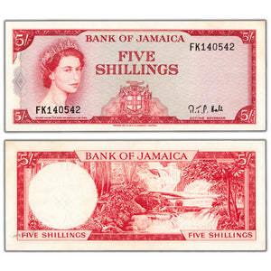 SOLD Jamaica ND (1964) 5 Five Shillings Note P #51Ac - AU/UNC