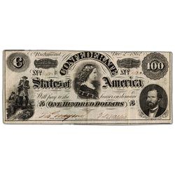 United States 1862 $100 Confederate States Note - VF+