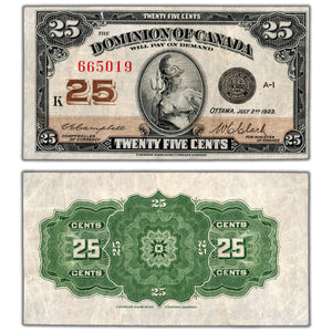 SOLD 25 Cents 1923 Dominion of Canada Shinplaster Note DC-24d - VF/EF