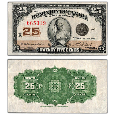 25 Cents 1923 Dominion of Canada Shinplaster Note DC-24d - VF/EF