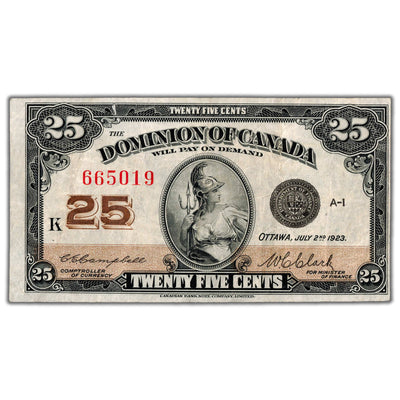 25 Cents 1923 Dominion of Canada Shinplaster Note DC-24d - VF/EF