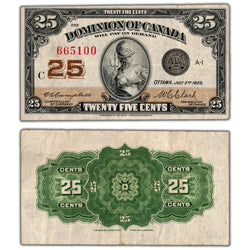 25 Cents 1923 Dominion of Canada Shinplaster Note DC-24d - VF+