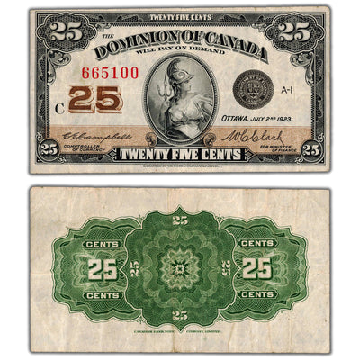 25 Cents 1923 Dominion of Canada Shinplaster Note DC-24d - VF+