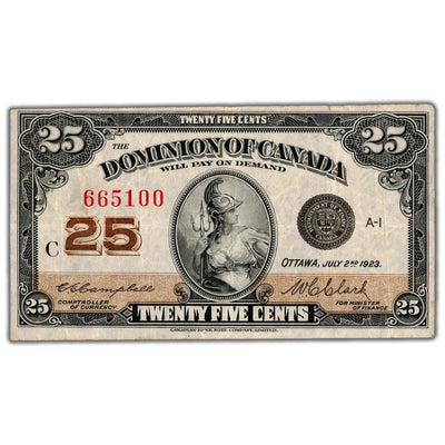 25 Cents 1923 Dominion of Canada Shinplaster Note DC-24d - VF+