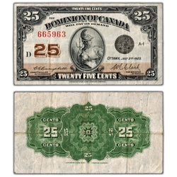 25 Cents 1923 Dominion of Canada Shinplaster Note DC-24d - VF (two small pinholes)