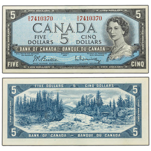SOLD $5 1954 Bank of Canada Note Beattie-Rasminsky S/S Prefix BC-39b - AU