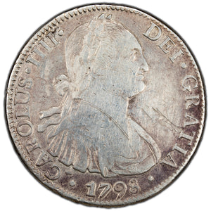 SOLD Mexico 1798 Mo FM 8 Reales Silver Coin - Scratches