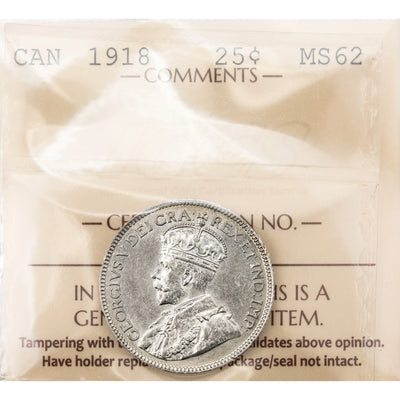 Canada 1918 25 Cents Quarter Silver Coin - MS-62