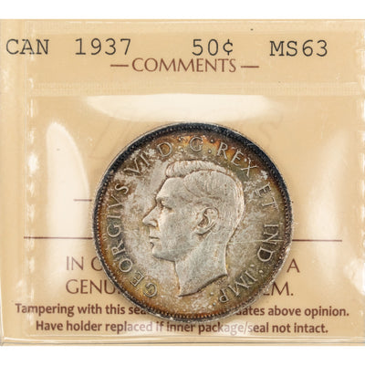 SOLD Canada 1937 50 Cents Half Dollar Silver Coin - ICCS MS-63