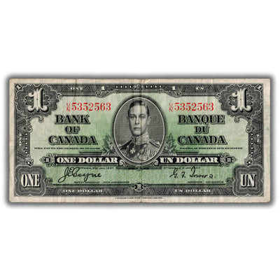 $1 1937 Bank of Canada Note Coyne-Towers U/N Prefix BC-21d - F/VF