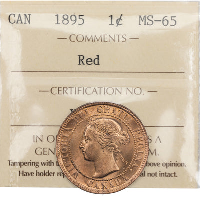 SOLD Canada 1895 1 Large Cent Coin - ICCS MS-65 Red