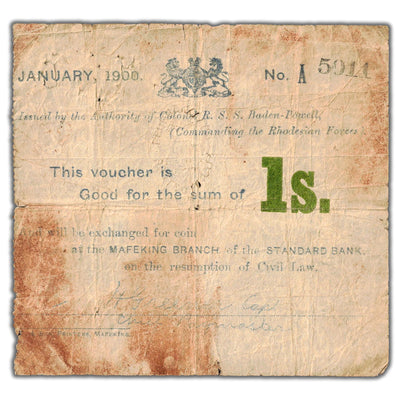 SOLD South Africa Mafeking Siege 1900 1 One Shilling Boer War Note