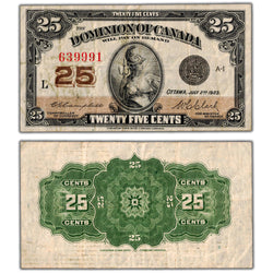 25 Cents 1923 Dominion of Canada Shinplaster Note DC-24d - F/VF